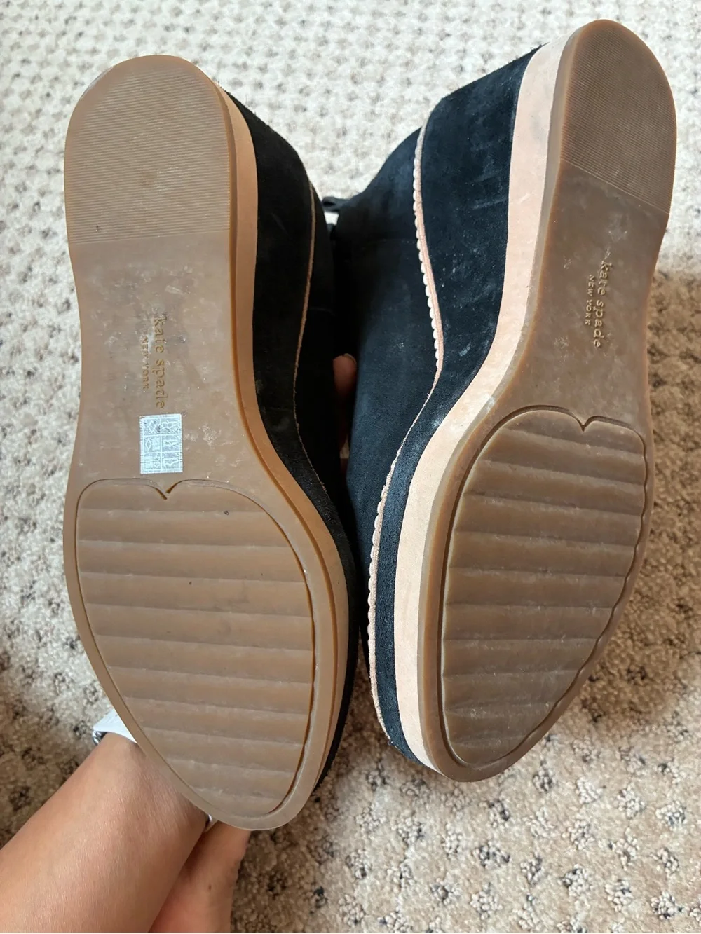 kate spade Black Suede Ankle Boots with Tan Trim